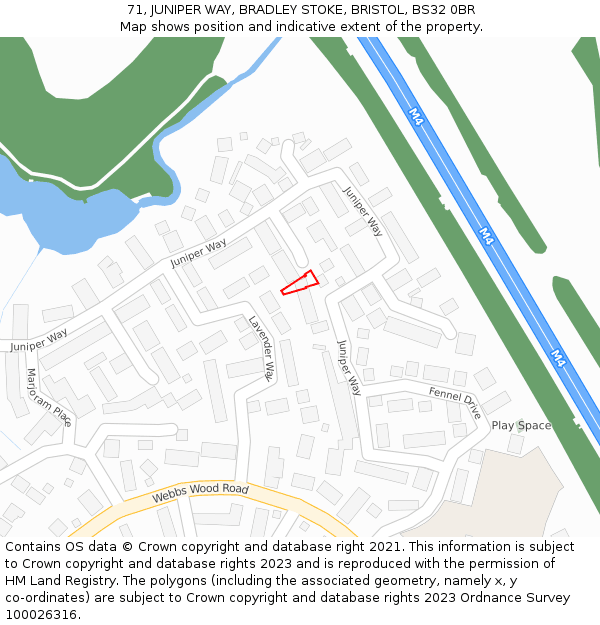 71, JUNIPER WAY, BRADLEY STOKE, BRISTOL, BS32 0BR: Location map and indicative extent of plot