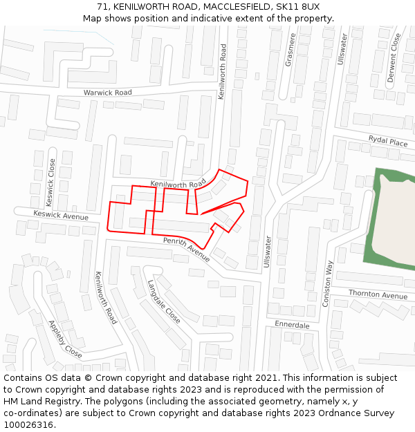 71, KENILWORTH ROAD, MACCLESFIELD, SK11 8UX: Location map and indicative extent of plot