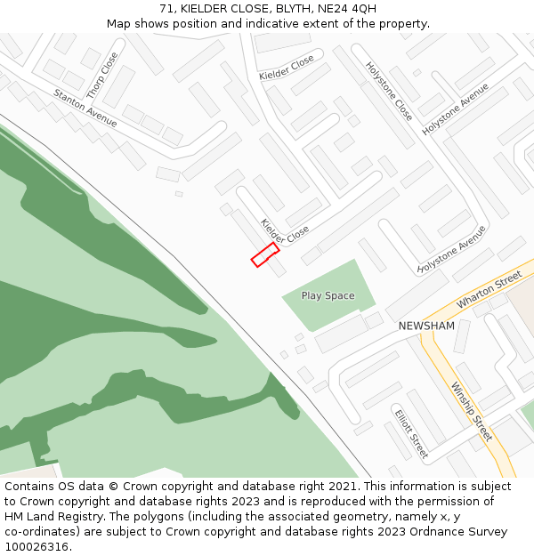 71, KIELDER CLOSE, BLYTH, NE24 4QH: Location map and indicative extent of plot