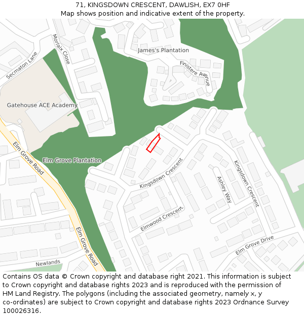 71, KINGSDOWN CRESCENT, DAWLISH, EX7 0HF: Location map and indicative extent of plot