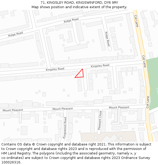 71, KINGSLEY ROAD, KINGSWINFORD, DY6 9RY: Location map and indicative extent of plot