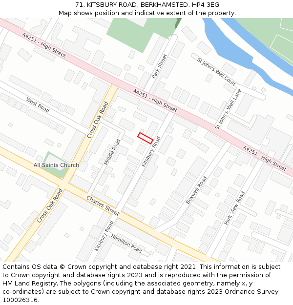 71, KITSBURY ROAD, BERKHAMSTED, HP4 3EG: Location map and indicative extent of plot