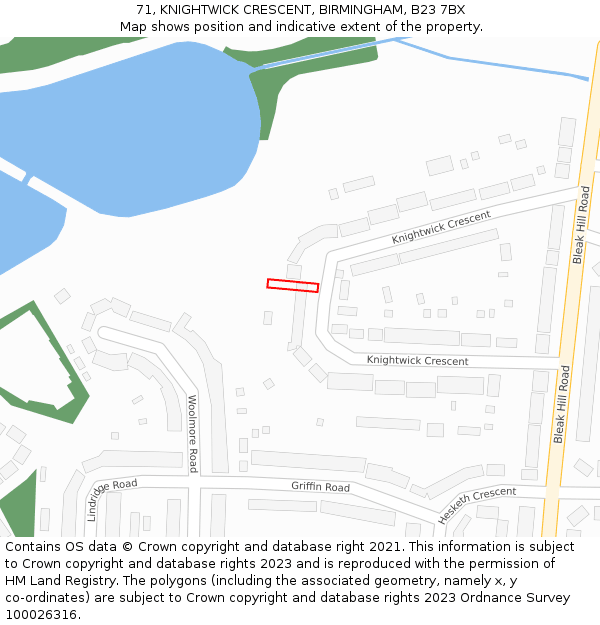 71, KNIGHTWICK CRESCENT, BIRMINGHAM, B23 7BX: Location map and indicative extent of plot