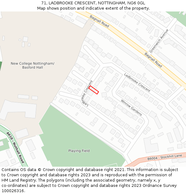 71, LADBROOKE CRESCENT, NOTTINGHAM, NG6 0GL: Location map and indicative extent of plot