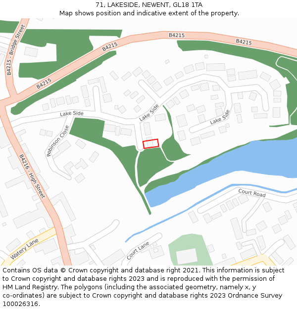 71, LAKESIDE, NEWENT, GL18 1TA: Location map and indicative extent of plot