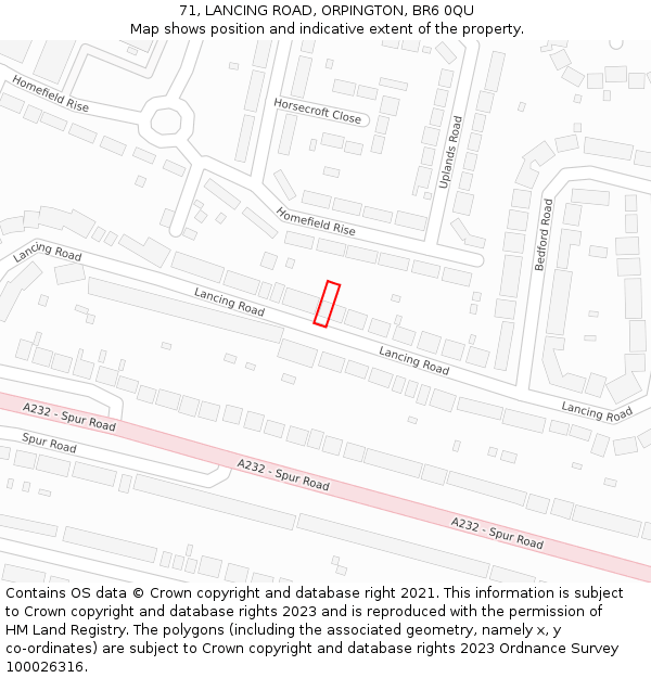 71, LANCING ROAD, ORPINGTON, BR6 0QU: Location map and indicative extent of plot