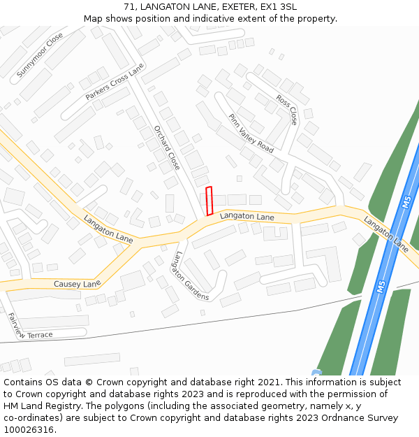 71, LANGATON LANE, EXETER, EX1 3SL: Location map and indicative extent of plot