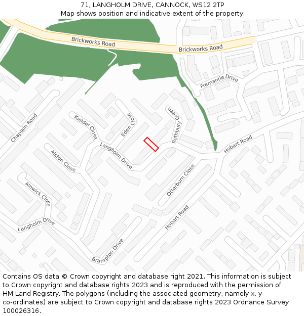 71, LANGHOLM DRIVE, CANNOCK, WS12 2TP: Location map and indicative extent of plot