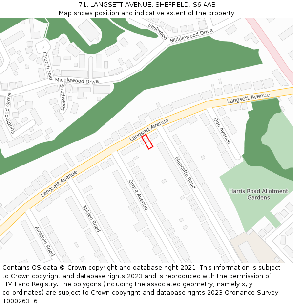 71, LANGSETT AVENUE, SHEFFIELD, S6 4AB: Location map and indicative extent of plot