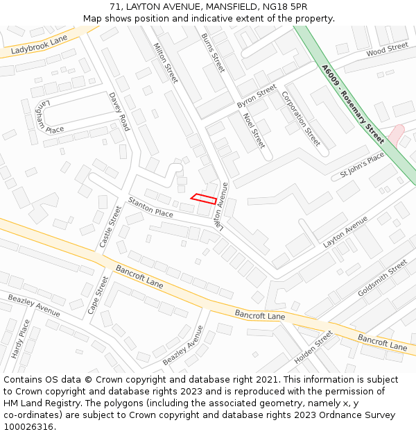 71, LAYTON AVENUE, MANSFIELD, NG18 5PR: Location map and indicative extent of plot