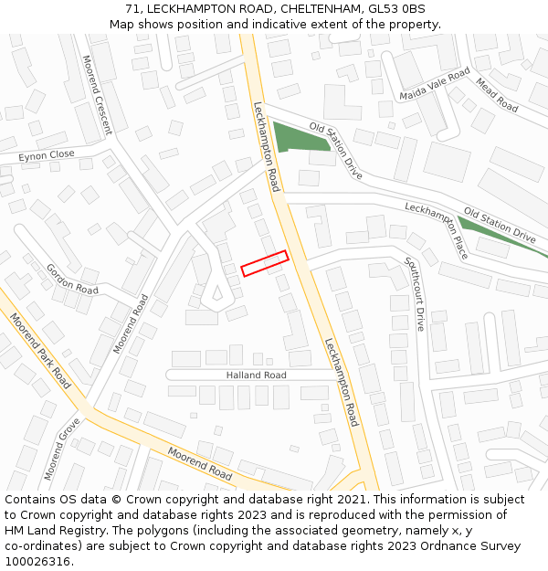 71, LECKHAMPTON ROAD, CHELTENHAM, GL53 0BS: Location map and indicative extent of plot