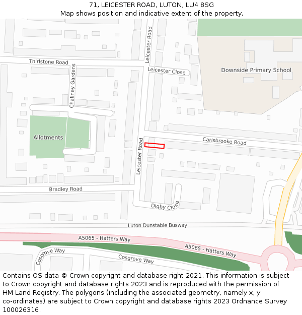 71, LEICESTER ROAD, LUTON, LU4 8SG: Location map and indicative extent of plot