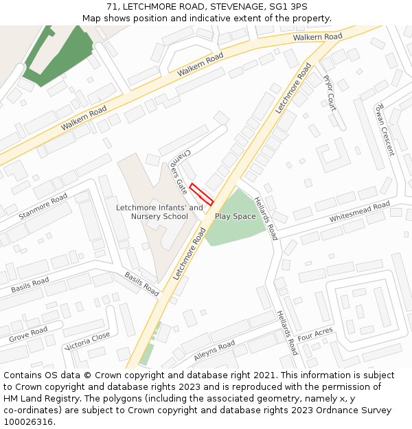 71, LETCHMORE ROAD, STEVENAGE, SG1 3PS: Location map and indicative extent of plot