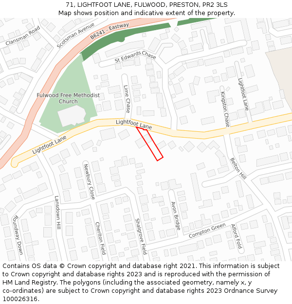 71, LIGHTFOOT LANE, FULWOOD, PRESTON, PR2 3LS: Location map and indicative extent of plot