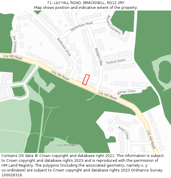 71, LILY HILL ROAD, BRACKNELL, RG12 2RY: Location map and indicative extent of plot