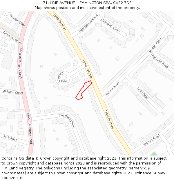 71, LIME AVENUE, LEAMINGTON SPA, CV32 7DE: Location map and indicative extent of plot