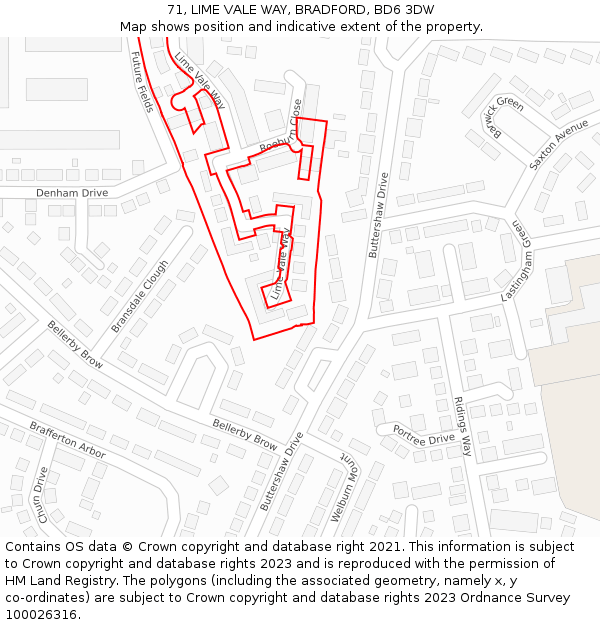 71, LIME VALE WAY, BRADFORD, BD6 3DW: Location map and indicative extent of plot
