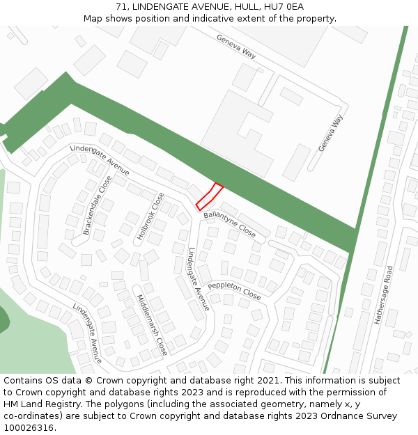 71, LINDENGATE AVENUE, HULL, HU7 0EA: Location map and indicative extent of plot