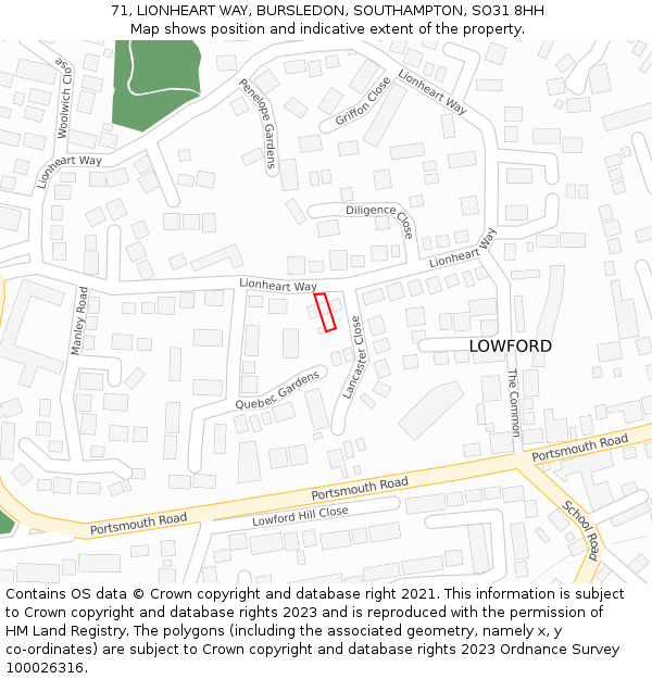 71, LIONHEART WAY, BURSLEDON, SOUTHAMPTON, SO31 8HH: Location map and indicative extent of plot