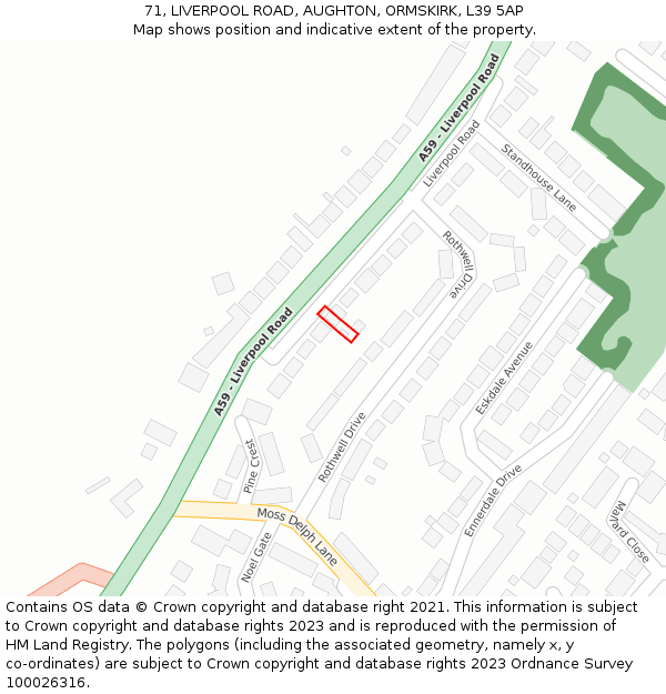 71, LIVERPOOL ROAD, AUGHTON, ORMSKIRK, L39 5AP: Location map and indicative extent of plot