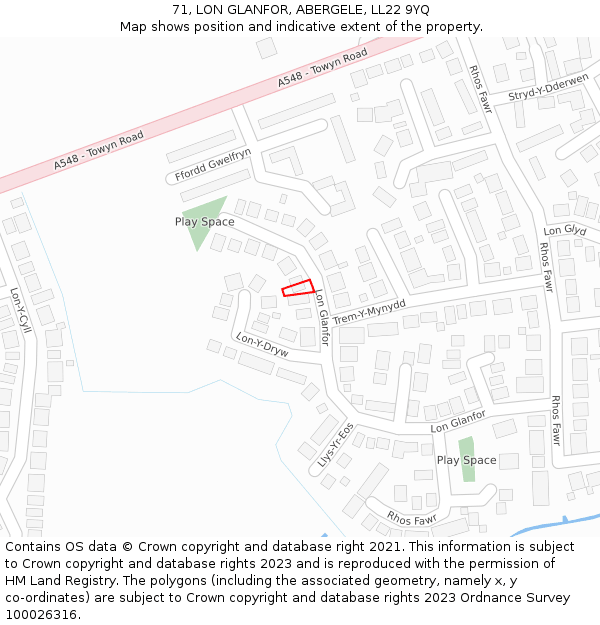 71, LON GLANFOR, ABERGELE, LL22 9YQ: Location map and indicative extent of plot