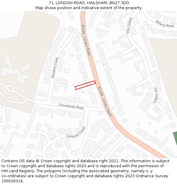 71, LONDON ROAD, HAILSHAM, BN27 3DD: Location map and indicative extent of plot