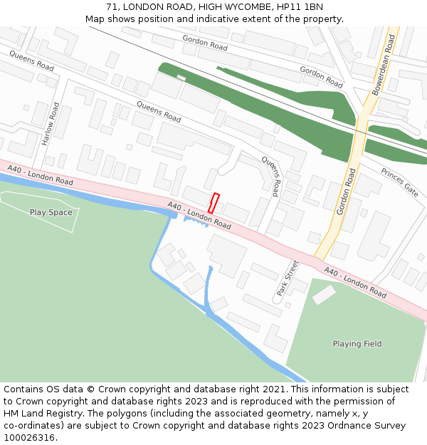 71, LONDON ROAD, HIGH WYCOMBE, HP11 1BN: Location map and indicative extent of plot