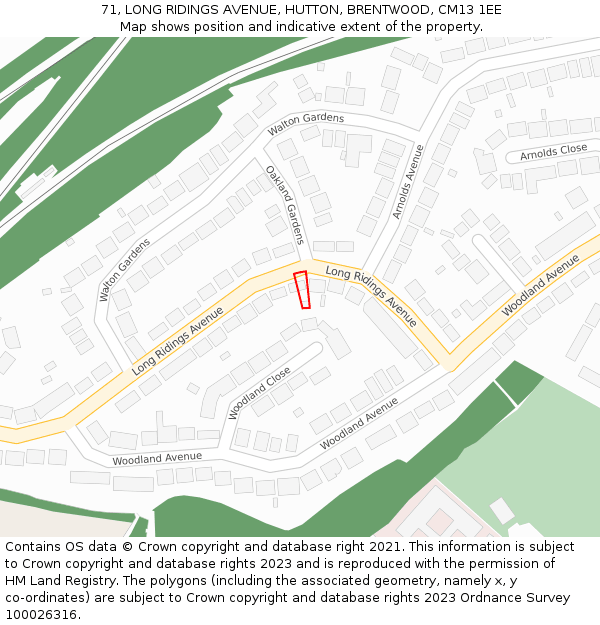 71, LONG RIDINGS AVENUE, HUTTON, BRENTWOOD, CM13 1EE: Location map and indicative extent of plot