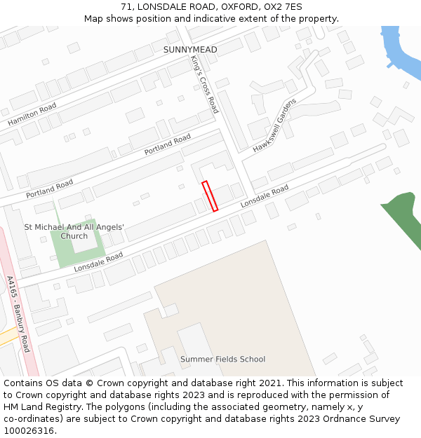 71, LONSDALE ROAD, OXFORD, OX2 7ES: Location map and indicative extent of plot