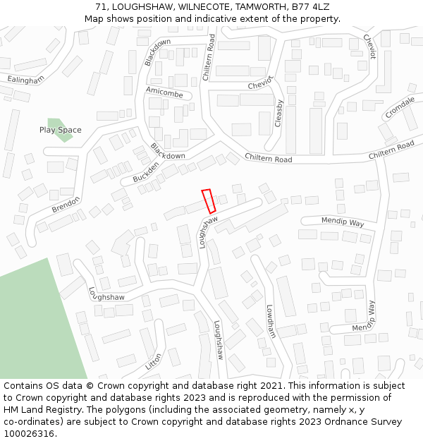 71, LOUGHSHAW, WILNECOTE, TAMWORTH, B77 4LZ: Location map and indicative extent of plot