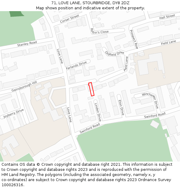 71, LOVE LANE, STOURBRIDGE, DY8 2DZ: Location map and indicative extent of plot