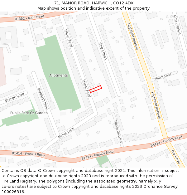 71, MANOR ROAD, HARWICH, CO12 4DX: Location map and indicative extent of plot