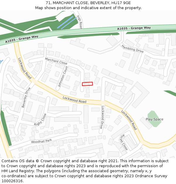 71, MARCHANT CLOSE, BEVERLEY, HU17 9GE: Location map and indicative extent of plot