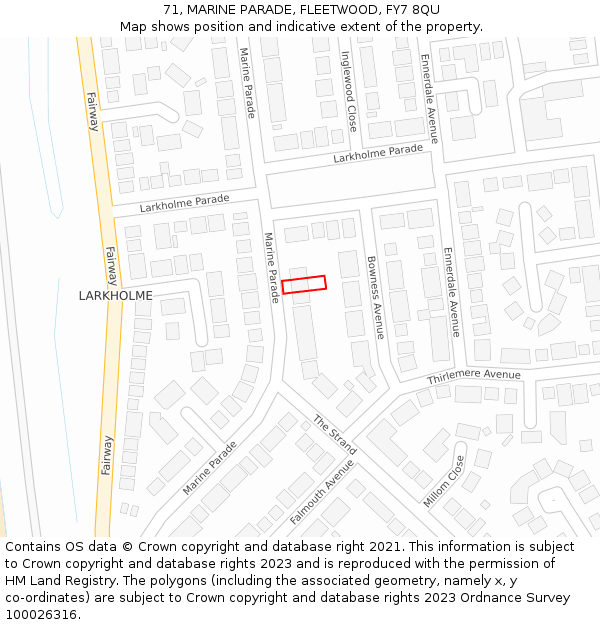 71, MARINE PARADE, FLEETWOOD, FY7 8QU: Location map and indicative extent of plot