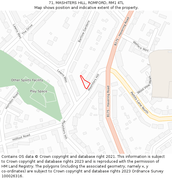 71, MASHITERS HILL, ROMFORD, RM1 4TL: Location map and indicative extent of plot