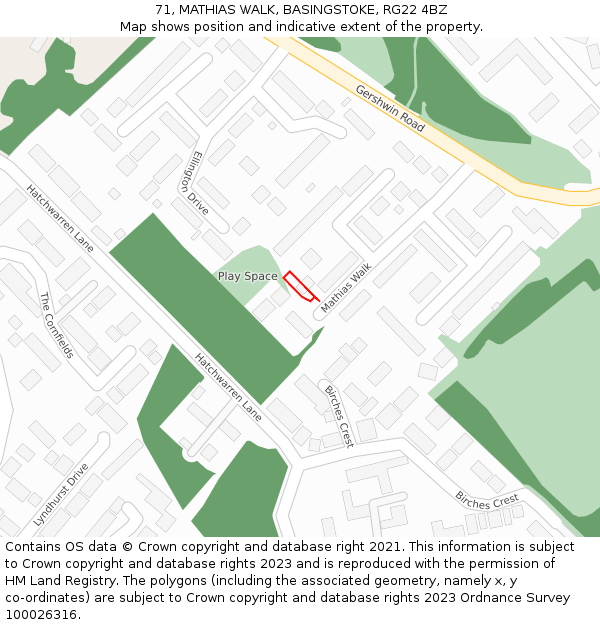 71, MATHIAS WALK, BASINGSTOKE, RG22 4BZ: Location map and indicative extent of plot