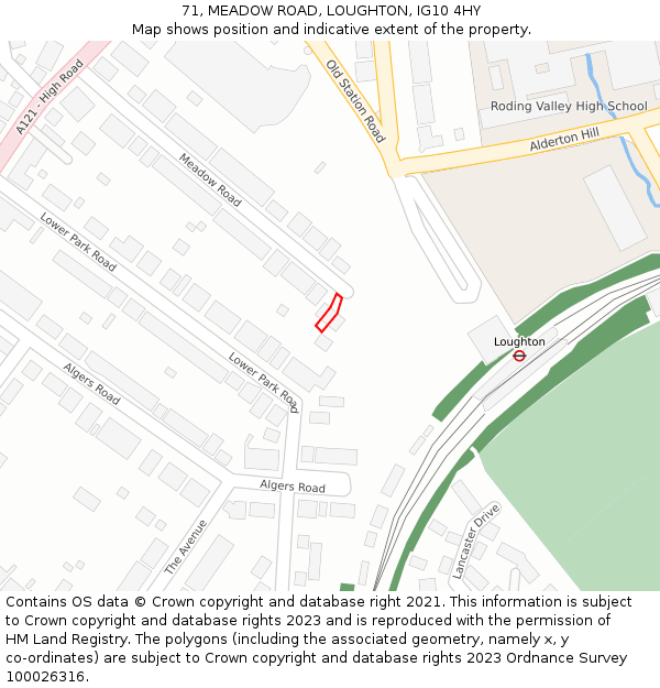 71, MEADOW ROAD, LOUGHTON, IG10 4HY: Location map and indicative extent of plot