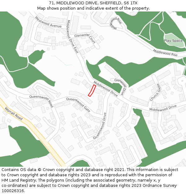 71, MIDDLEWOOD DRIVE, SHEFFIELD, S6 1TX: Location map and indicative extent of plot