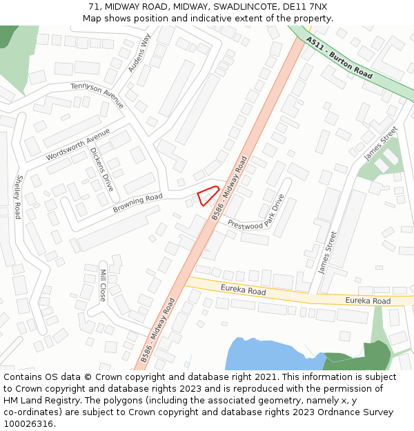 71, MIDWAY ROAD, MIDWAY, SWADLINCOTE, DE11 7NX: Location map and indicative extent of plot