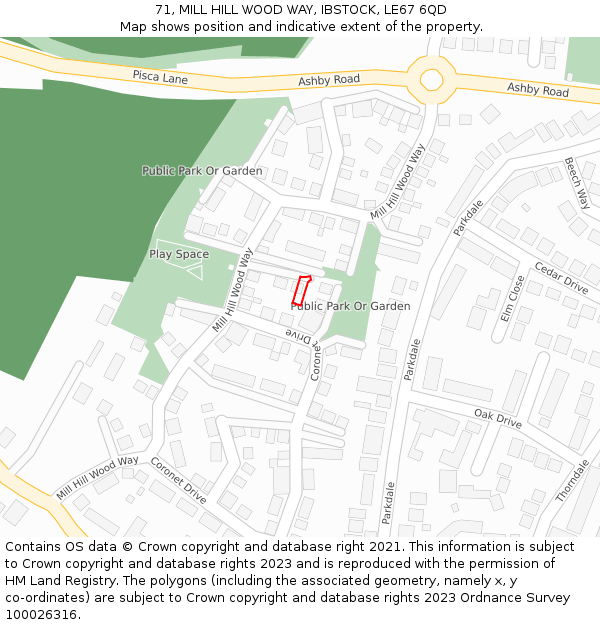 71, MILL HILL WOOD WAY, IBSTOCK, LE67 6QD: Location map and indicative extent of plot