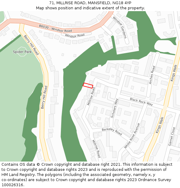 71, MILLRISE ROAD, MANSFIELD, NG18 4YP: Location map and indicative extent of plot