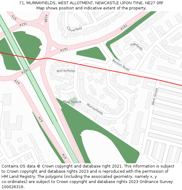 71, MURRAYFIELDS, WEST ALLOTMENT, NEWCASTLE UPON TYNE, NE27 0RF: Location map and indicative extent of plot
