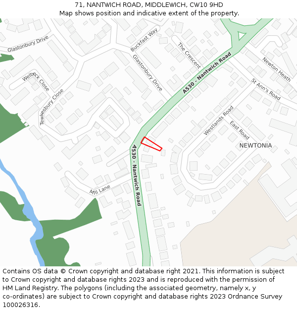 71, NANTWICH ROAD, MIDDLEWICH, CW10 9HD: Location map and indicative extent of plot