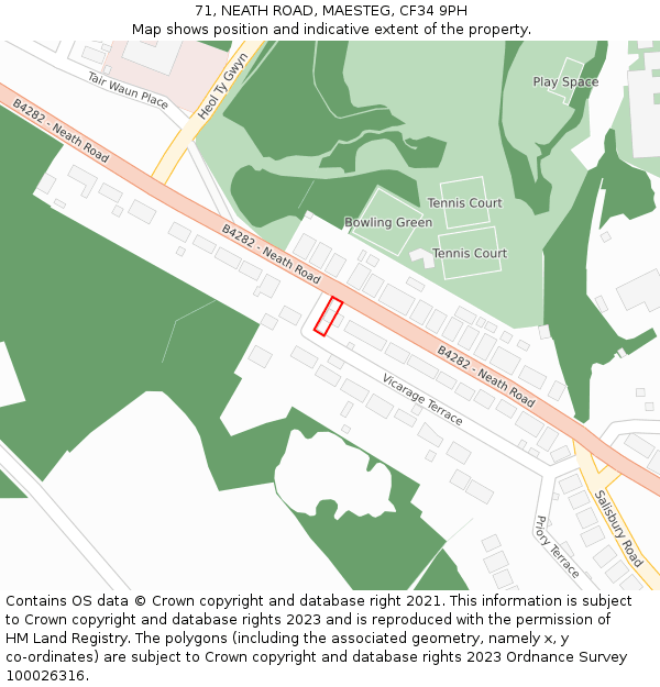 71, NEATH ROAD, MAESTEG, CF34 9PH: Location map and indicative extent of plot