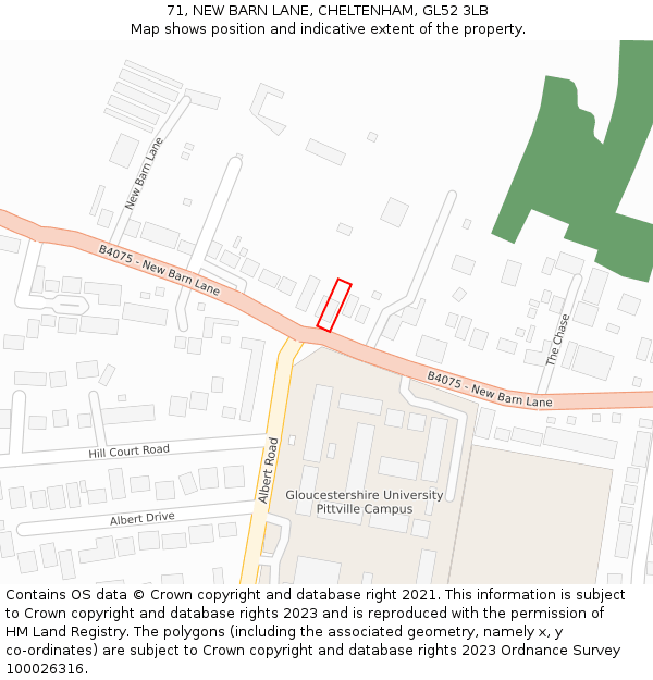 71, NEW BARN LANE, CHELTENHAM, GL52 3LB: Location map and indicative extent of plot