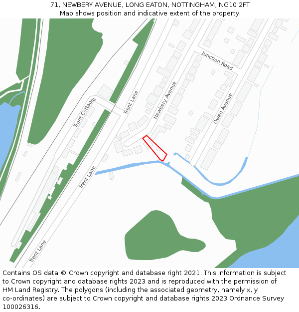 71, NEWBERY AVENUE, LONG EATON, NOTTINGHAM, NG10 2FT: Location map and indicative extent of plot