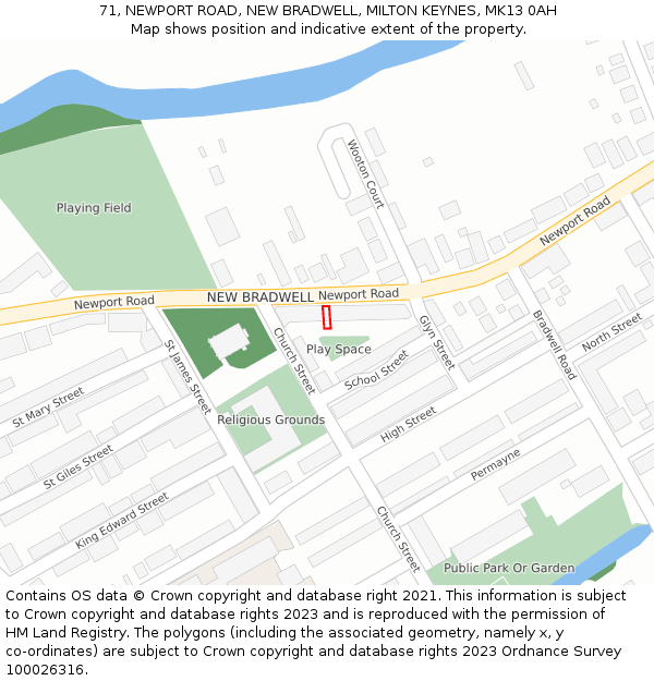 71, NEWPORT ROAD, NEW BRADWELL, MILTON KEYNES, MK13 0AH: Location map and indicative extent of plot