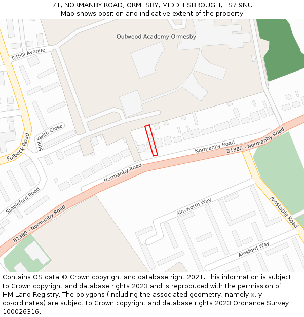 71, NORMANBY ROAD, ORMESBY, MIDDLESBROUGH, TS7 9NU: Location map and indicative extent of plot