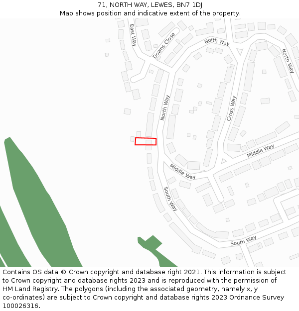 71, NORTH WAY, LEWES, BN7 1DJ: Location map and indicative extent of plot