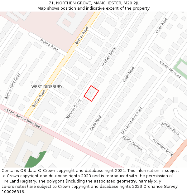 71, NORTHEN GROVE, MANCHESTER, M20 2JL: Location map and indicative extent of plot